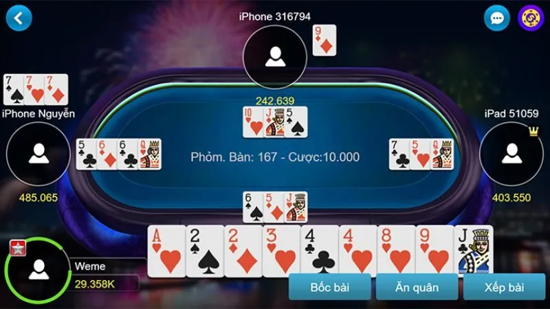 Giao diện ván cược Phỏm