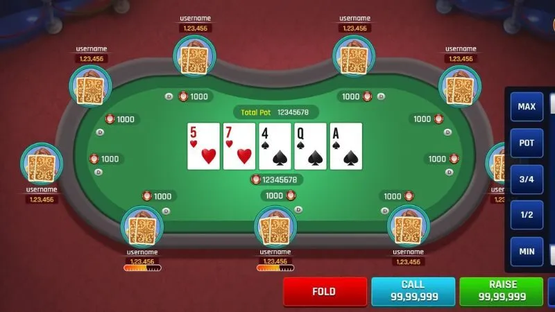 Giao diện ván bài Texas Poker