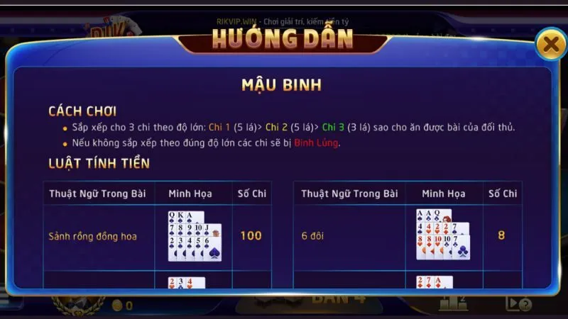 Hướng dẫn chơi mậu binh tại Rikvip