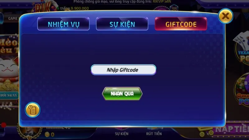 Người chơi nhập Giftcode để nhận ưu đãi
