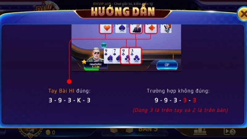 Quy định tay bài tại Rikvip được hiển thị rõ ràng
