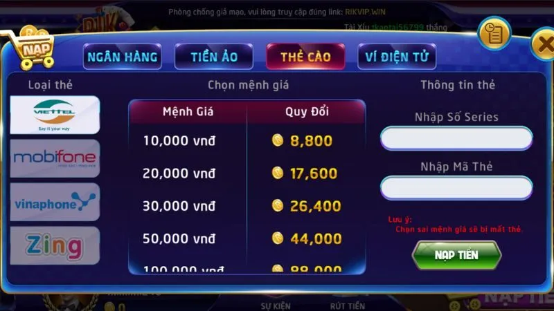 Hệ thống giao dịch đa dạng và minh bạch tại Rikvip