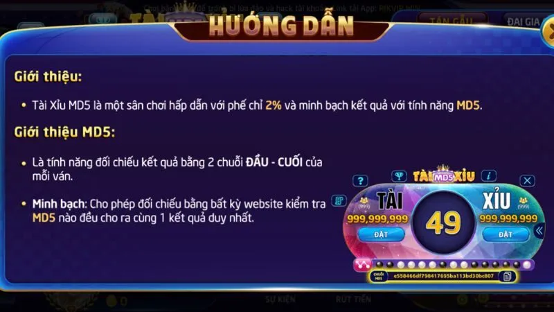 Chơi tài xỉu MD5 tại Rikvip cực đơn giản không lo gian lận